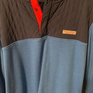Vineyard Vines Quilted Pullover in Blue and Black with Red Accent